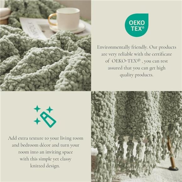 Home Knit Throw Blanket with Tassels for Couch, Luxury Boho Throw - Picture 4 of 7